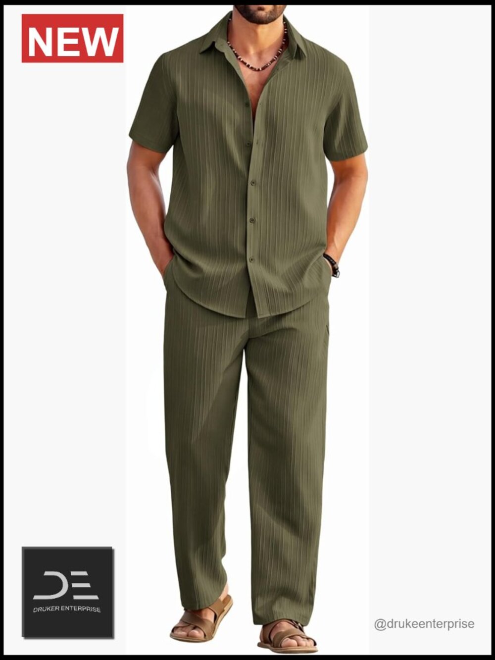 Mens 2 Piece Outfits Casual Summer Beach Textured Button Down Shirt Loose Pants
